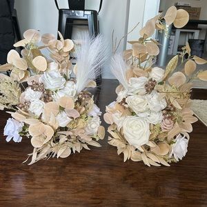 Set of 2 - Ling’s Moment Free Standing Flowers White & Beige